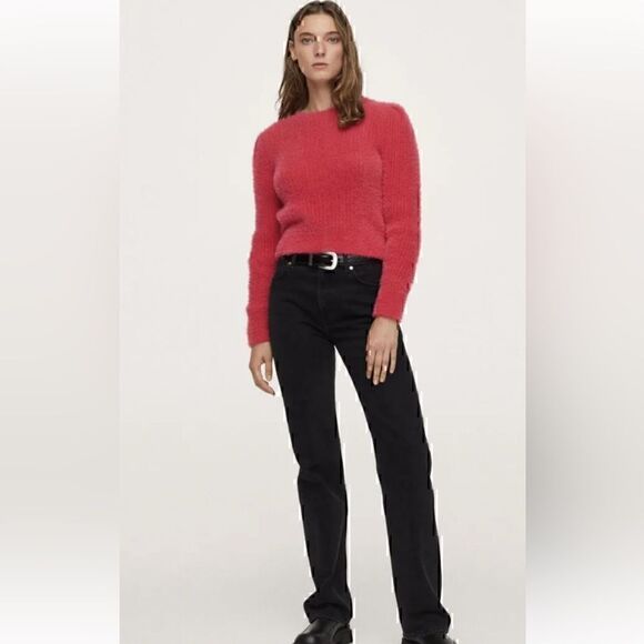 Mango Fuzzy Chunky Ribbed Curvy Winter Crewneck Pullover Size S Very Good - Picture 2 of 12